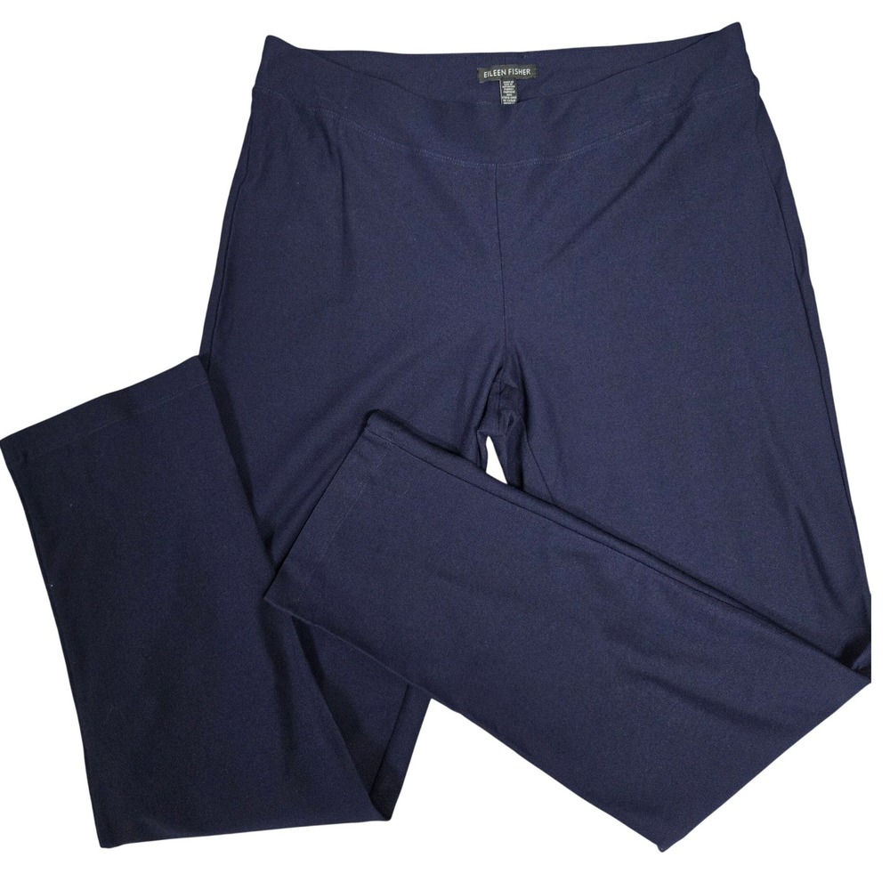 Eileen Fisher Navy Blue Stretch Jersey Straight Leg Pull On Pants Small S/P